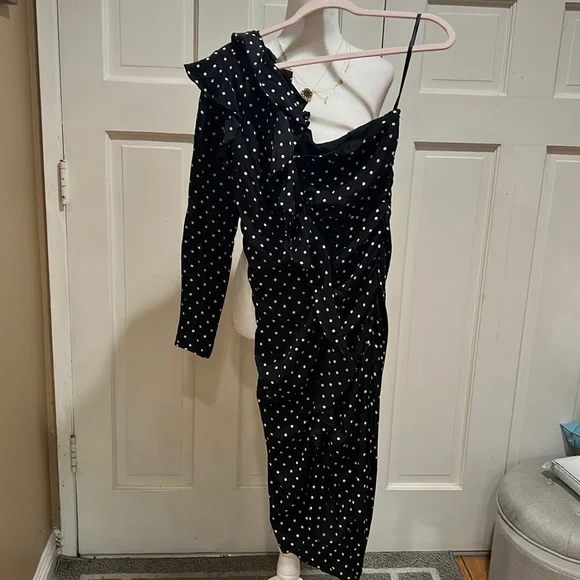 Veronica Beard Leona One Shoulder Polka Dot Dress - Picture 2 of 9